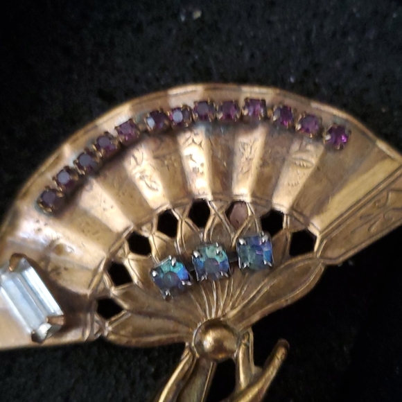 1960s BEAUTIFUL GOLD PLATE NATURAL STONES BROOCH - Picture 2 of 4